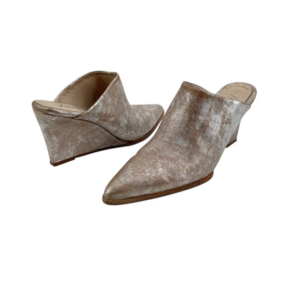 Free People Gold Metallic Slip On Wedge Galactica Mules Womens EU Size 36 - Picture 1 of 10